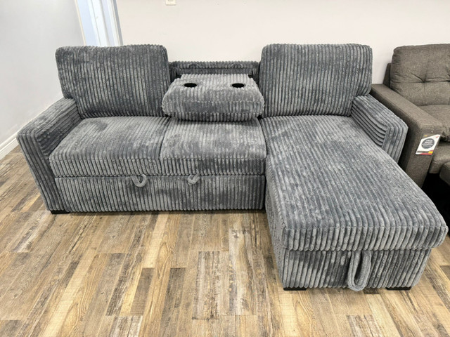 Big Offer New Fabric Upholstered Sectional Sofa Bed - Grey in Couches & Futons in Mississauga / Peel Region - Image 2