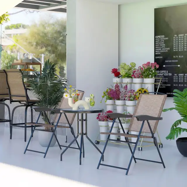 Folding Outdoor Bistro Set, Patio Table and Chairs with Reclinin in Patio & Garden Furniture in Markham / York Region - Image 9