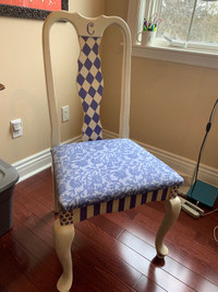 Custom painted wood chair purple and white