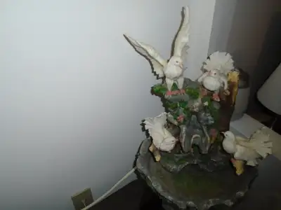 water electrical fountain for indoors or in solarium outdoors with birds and stand