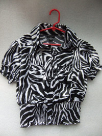 Women's XS Short-sleeve shiny black and white silver Blouse