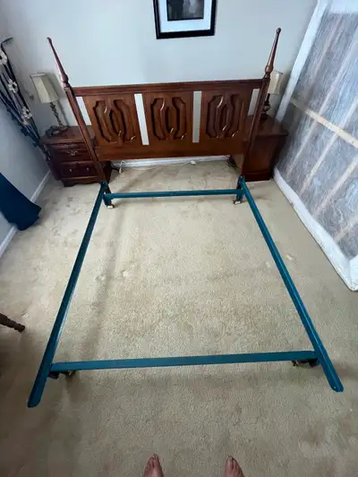 Queen headboard, bed rails,  mattress & boxspring, View more
