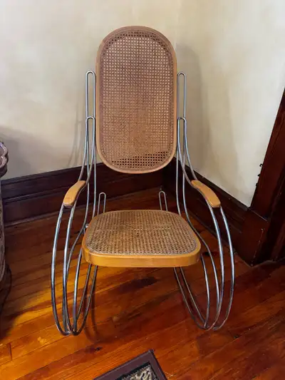 vintage Italian chrome rattan rocking chair, View more