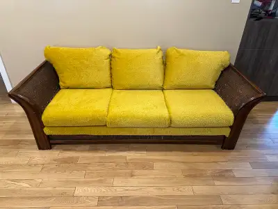 Vintage MCM style Solid Oak & Rattan Sofa (CAN DELIVER), View more