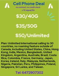 Great Cell Phone Plans $30/40G Unlimited calling to 30 countries