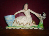 Chalkware Lady with Birdbath Vintage Lamp