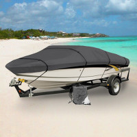 V-Hull Boat Cover, 600D Polyester Waterproof, 14'-16'Lx75"W -GRY