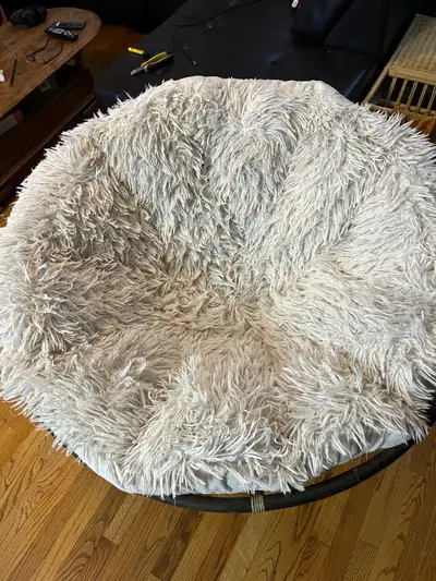 Key search words / tags; Papasan rattan wicker bamboo egg circular white cushion living room accent...