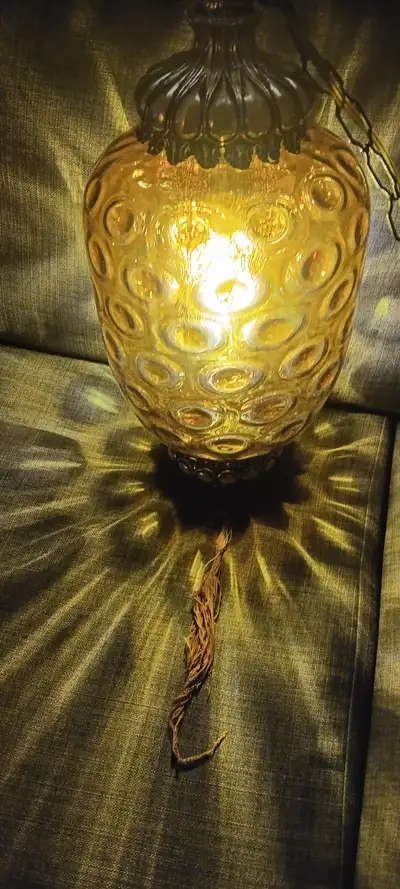 Large MCM Amber Hanging Swag Lamp, View more