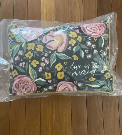 (New) Black Floral “Live in the Moment” Throw Pillow, View more
