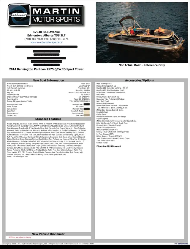 2014 Bennington Pontoon 2575 QCW IO Sport Tower in Powerboats & Motorboats in Edmonton - Image 3