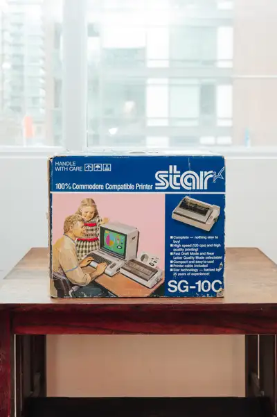 Original vintage box for a Star SG-10C printer — pure 1980s computer-era nostalgia. The graphics alo...