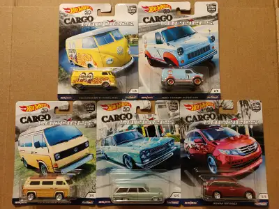New Hot Wheels Premium Car Culture Cargo Carriers set of five 1/64 diecast wagon vans with Real Ride...
