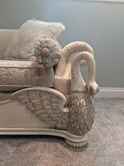 REDUCED Carved Swan Sofa Set-Two Chairs, Loveseat, Sofa, View more