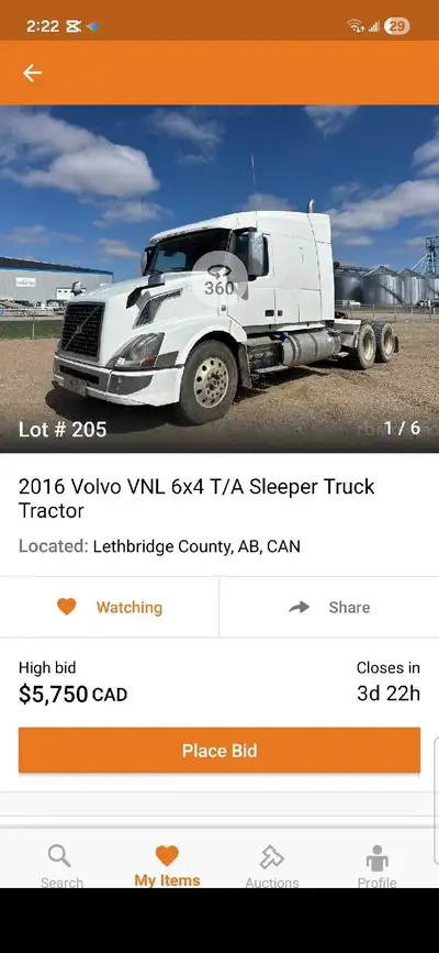2016 Volvo sell at richie brothers auction lethbridge now ( AUCTION CLOSES MAY 14 ) 2016 D16 550 hp...