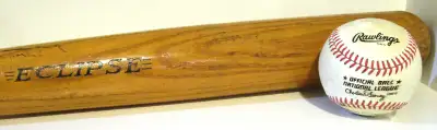 1960'S "ECLIPSE" BASEBALL BAT WITH 1970'S "RAWLINGS" BALL, View more