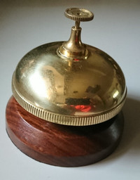 Vintage Bombay Brass Service Bell with Wood Base