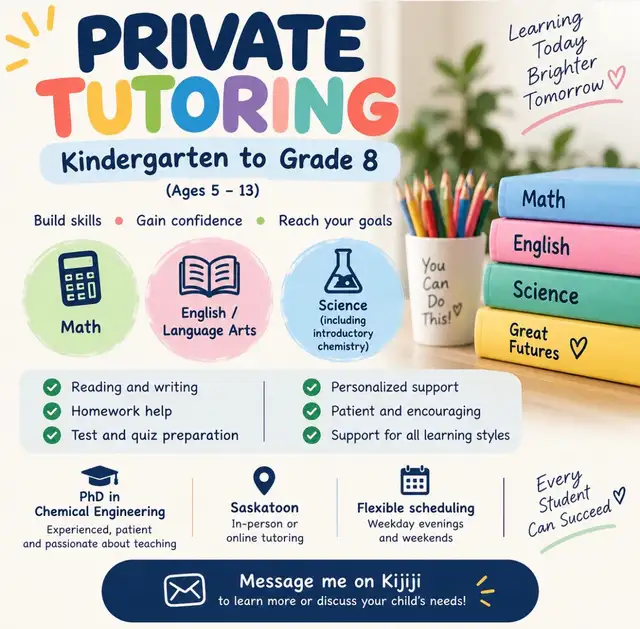 Private Tutoring – Kindergarten to Grade 8 (Ages 5–13)
