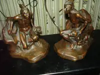 Jennings Brothers Native and Dog Bronze Bookends  1928 Statues