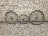 2 RARE ANTIQUE WOOD BICYCLE WHEELS - EACH $119