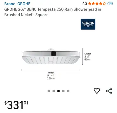 For sale is a BRAND NEW GROHE Tempesta 250 showerhead. Perfect addition to any homes Asking $125 OBO