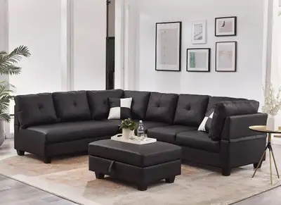 Sectional Couch with Ottoman Leather/Cuir, View more