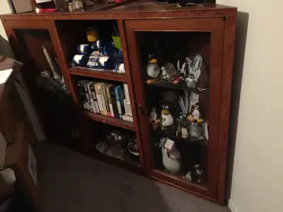 Vtg 80s Art Shoppe Mahogany Stackable Wall Corner Cabinet-Hutch, View more