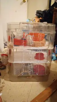 3 story hamster cage with food treats and accessories