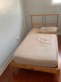 Wood bed frame and mattress