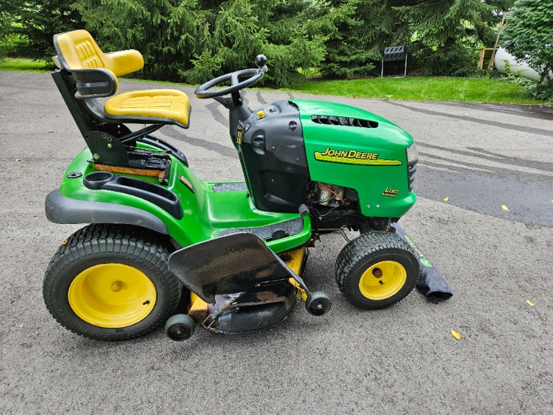 John Deere L130 48" Cut Riding Mower With Snow Blower and Bagger