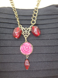 Handmade Antique Gold Necklace with Wine Coloured Charms