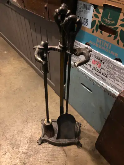 Antique Hammered Cast Iron Vintage Fireplace Tool Set., View more