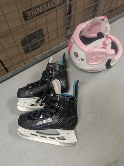 kids hockey skates size 13 + pink Bauer helmet , View more