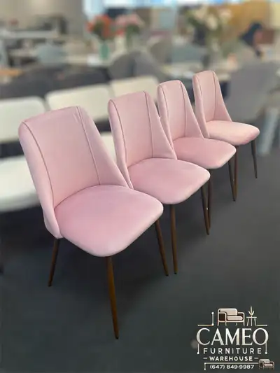 4x Velvet Dining Chairs - Pink, View more