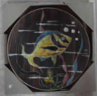 Decor.  Plate Fish Large 10 Inch Folk Art Glaze Pottery
