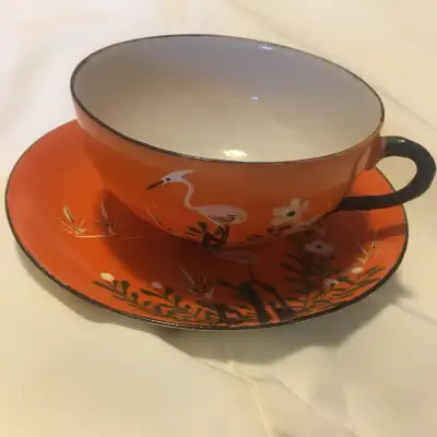 Beautiful antique hand-painted teacup and saucer, View more