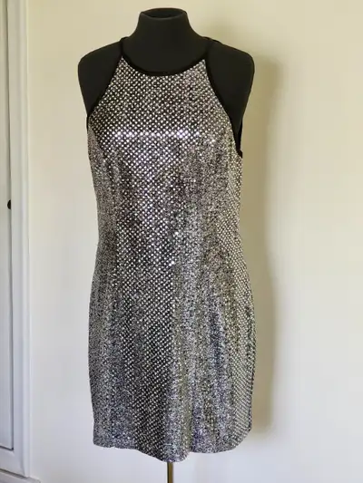 Vintage silver sequined sparkly mini dress, View more