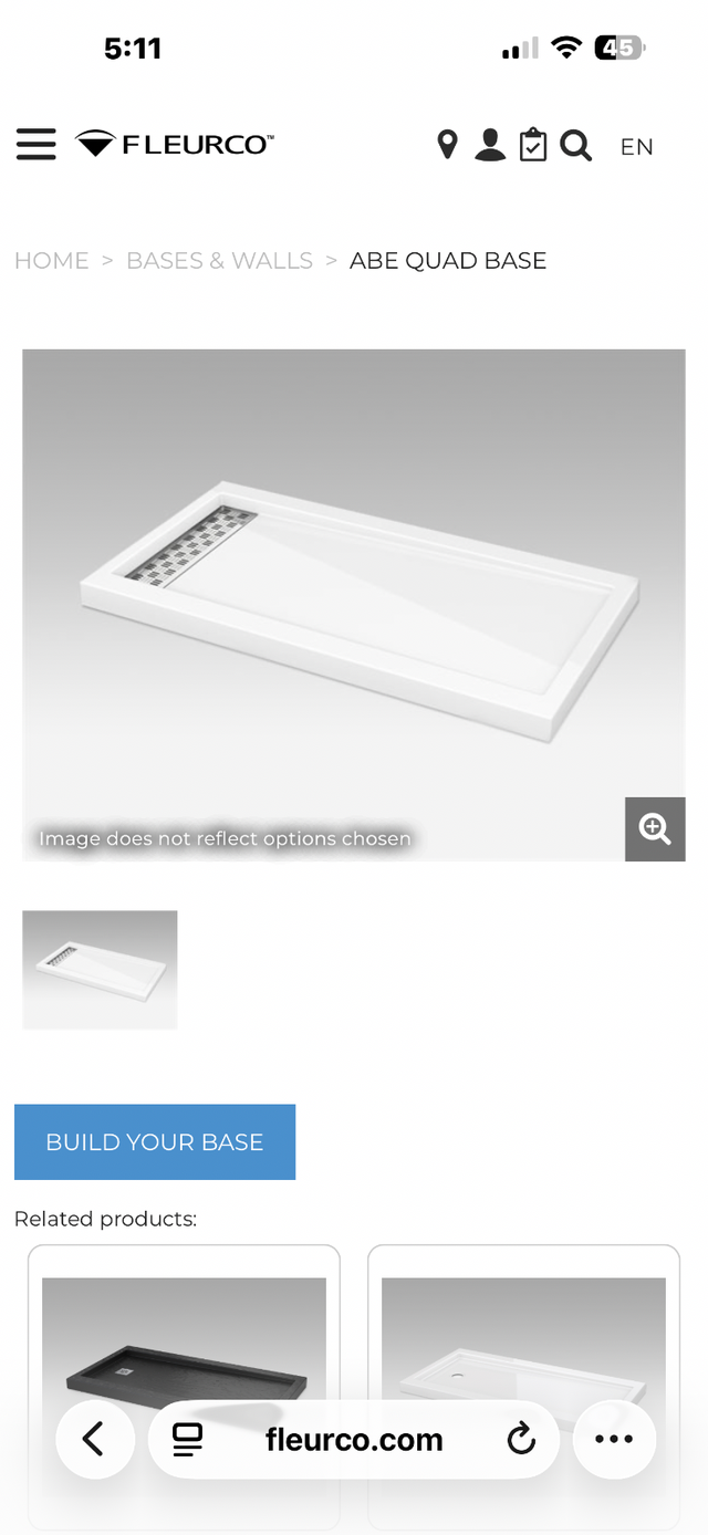 Fleurco 36" x 60" shower base with linear drain.  New in box