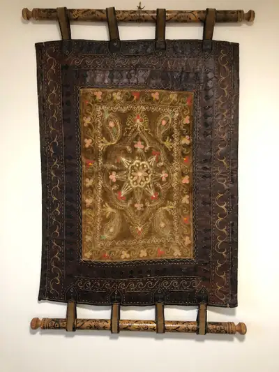 Tribal ceremonial cradle from Baluchistan on the borders of Iran and Afghanistan. Leather back and f...