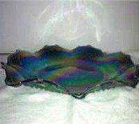 Blue Depression Carnival Glass Scalloped Dish