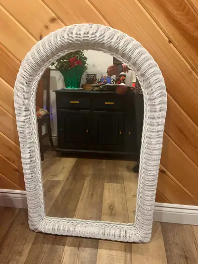 Large White Wicker Oval Mirror, View more
