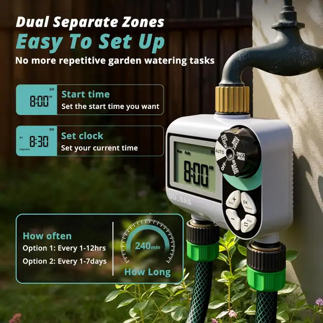 2 Zone Digital Hose Timer Brass Sprinkler Timer Rain Delay Auto in Outdoor Tools & Storage in Oshawa / Durham Region - Image 3