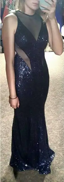 (Size Small) Navy Blue Mermaid Style Formal Dress (Retail $800), View more