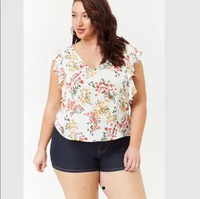 Plus size floral butterfly sleeve top, View more
