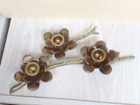 Brass Sculpture Flowers on Branch Candle Holder