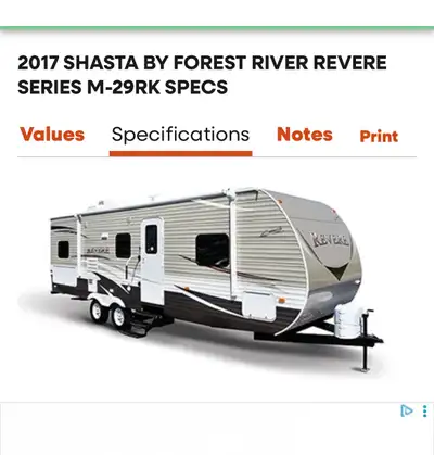 2017 Revere Shasta 29RK 1 tip out queen bed toilet shower and sink pullout couch , kitchen table and...