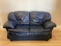 All Leather Navy Blue Loveseat