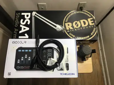 GOXLR, RODE PODMIC, and RODE PSA-1 MIC ARM (BUNDLE), View more