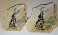 Vintage Natural Stone Coasters with Howling Wolf