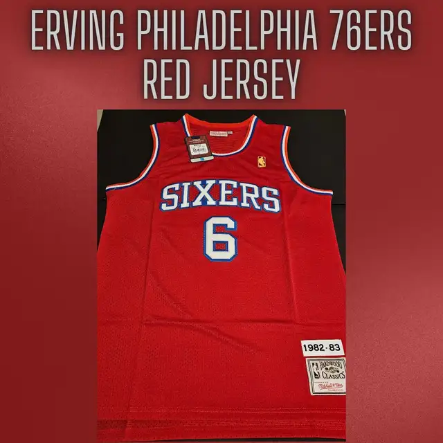 Julius Erving Red Throwback 76ers Jersey Large